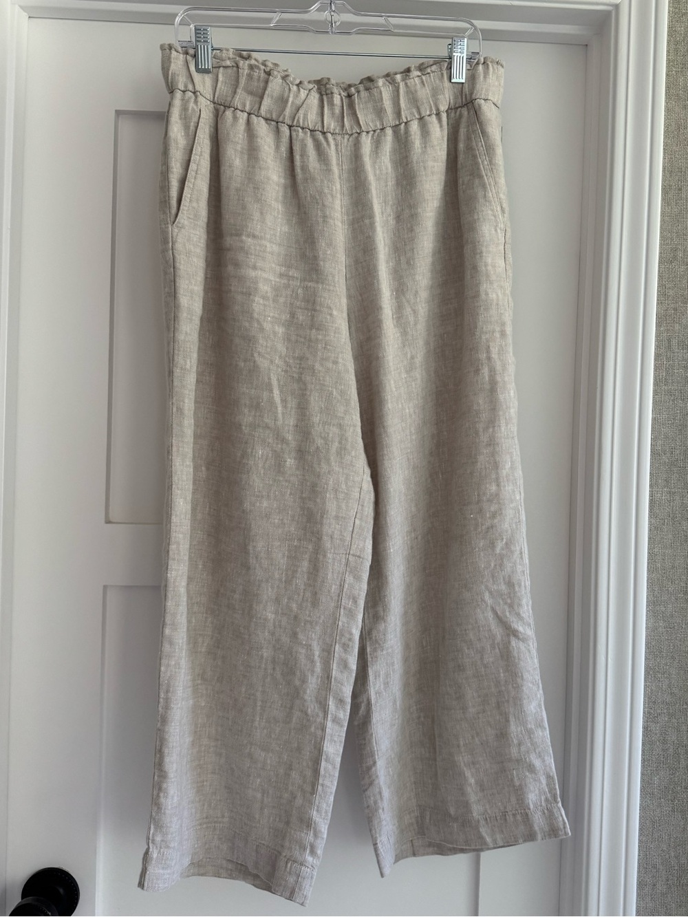 Talbots Beige Linen Wide-Leg Elastic Waist crop pants, Size Medium